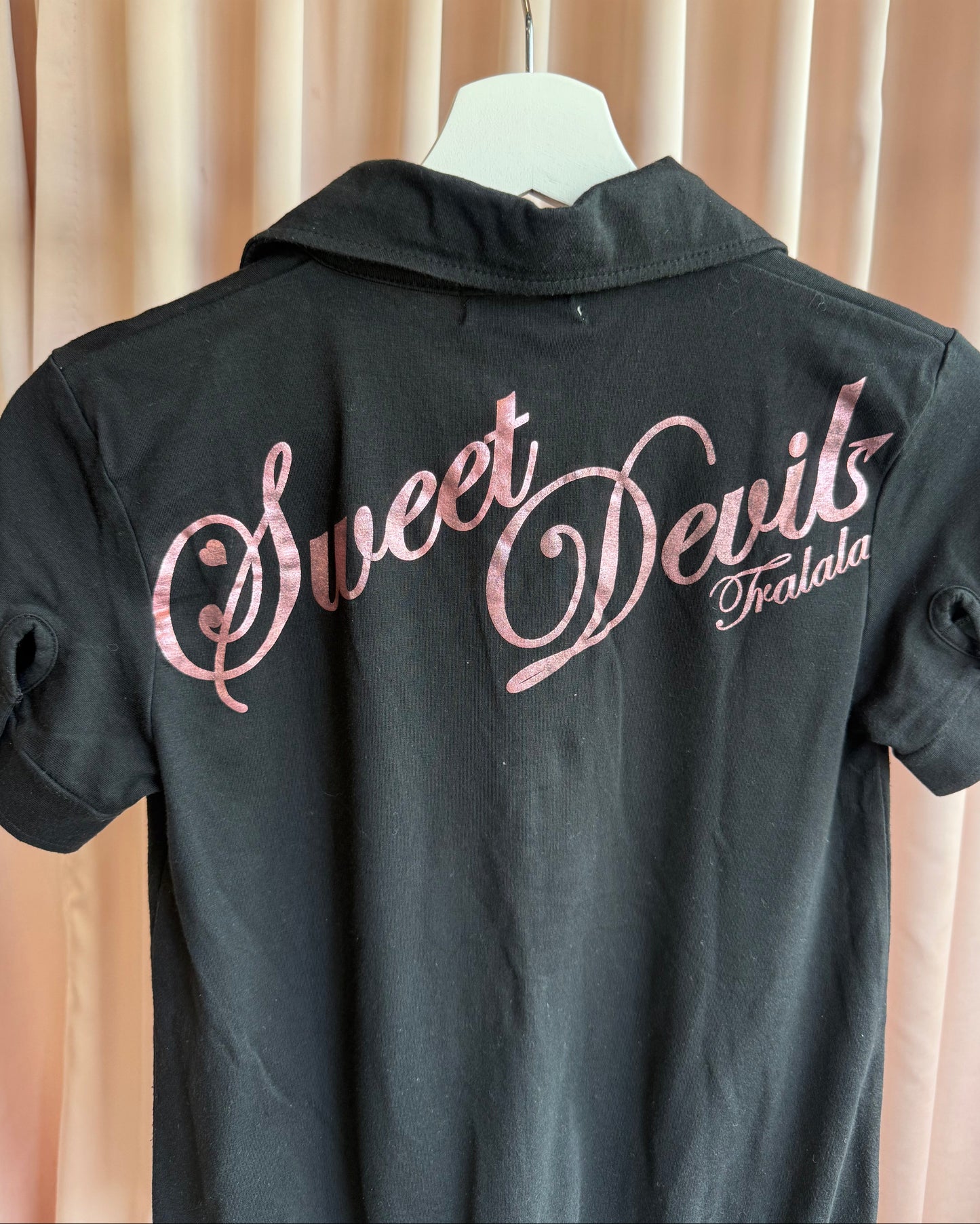 Japanese Brand "Sweet Devils" Black Embroidered Polo Top