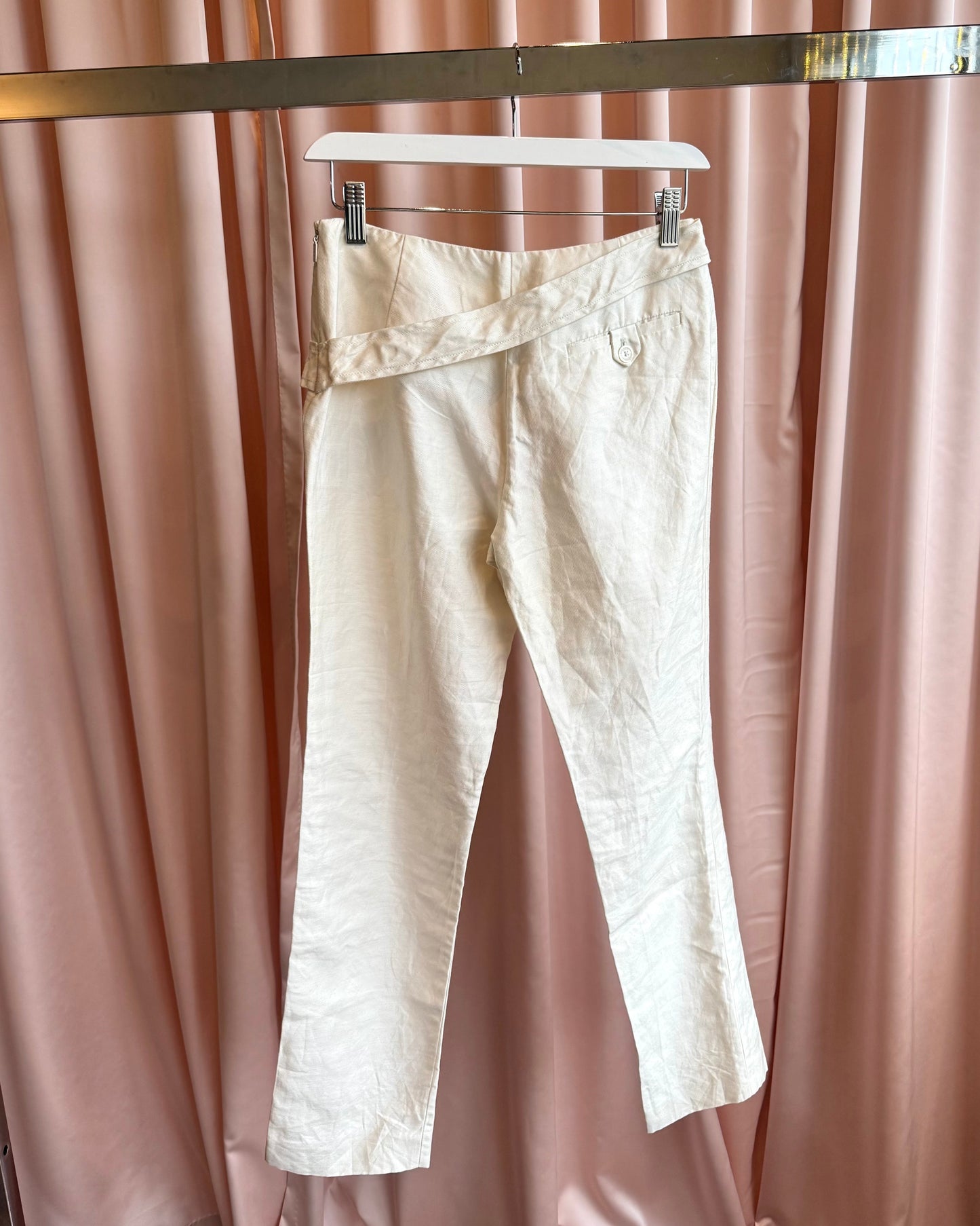 Gucci 2003 by Tom Ford White Belted Low Rise Slim Cut Trousers