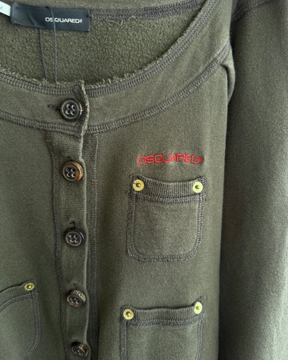 Dsquared² F/W 2007 Olive Green Button Up Off The Shoulder Sweatshirt