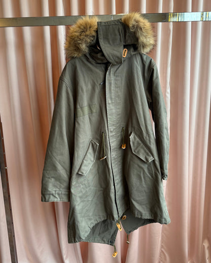 United Bamboo Khaki Fox Fur Hood Lined Fishtail Parka Jacket