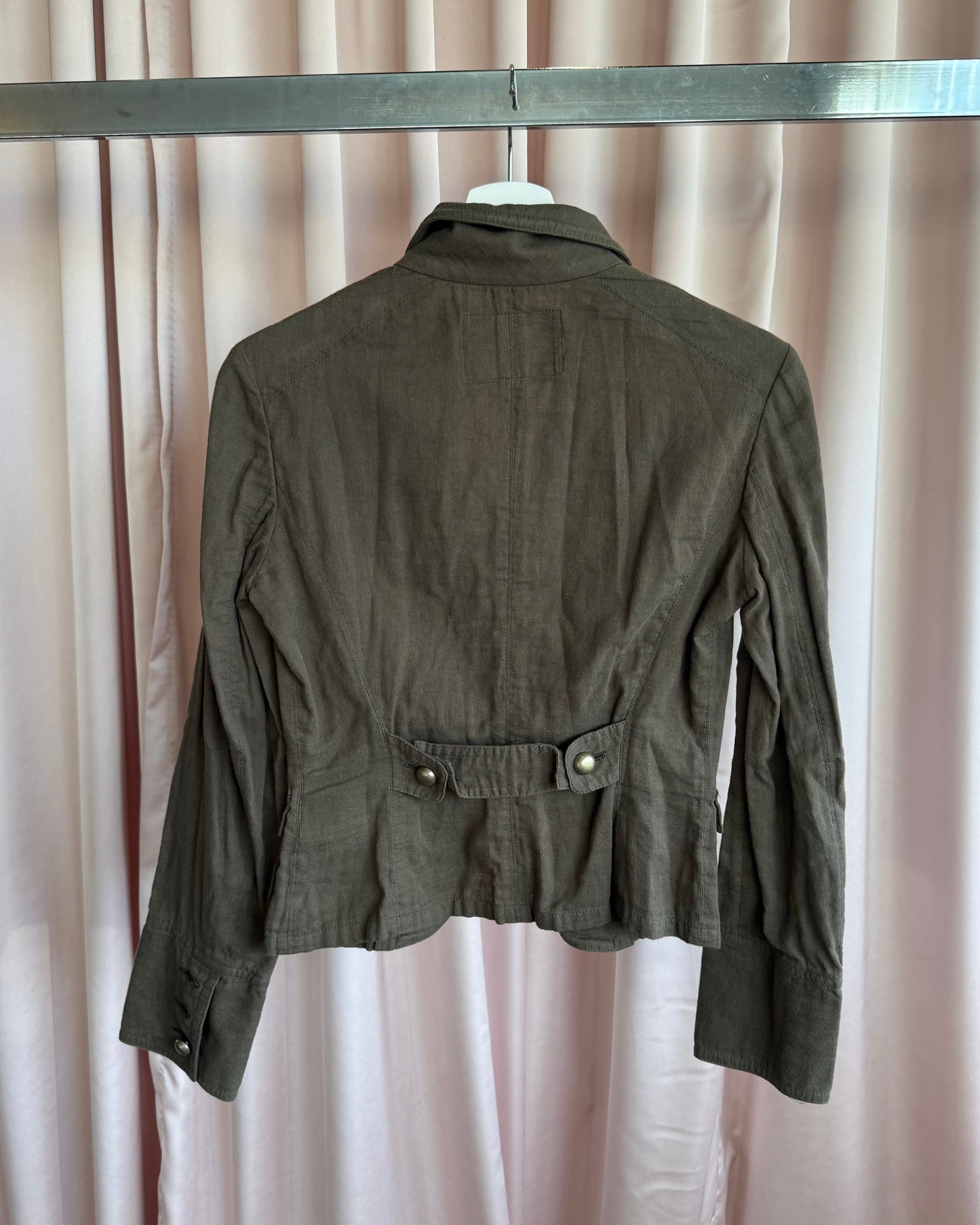 Buona Giornata Khaki Cotton Wire Lapel Tailored Blazer Jacket