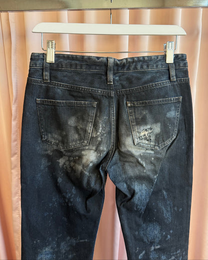 Japanese Brand Black Coated Distressed Denim