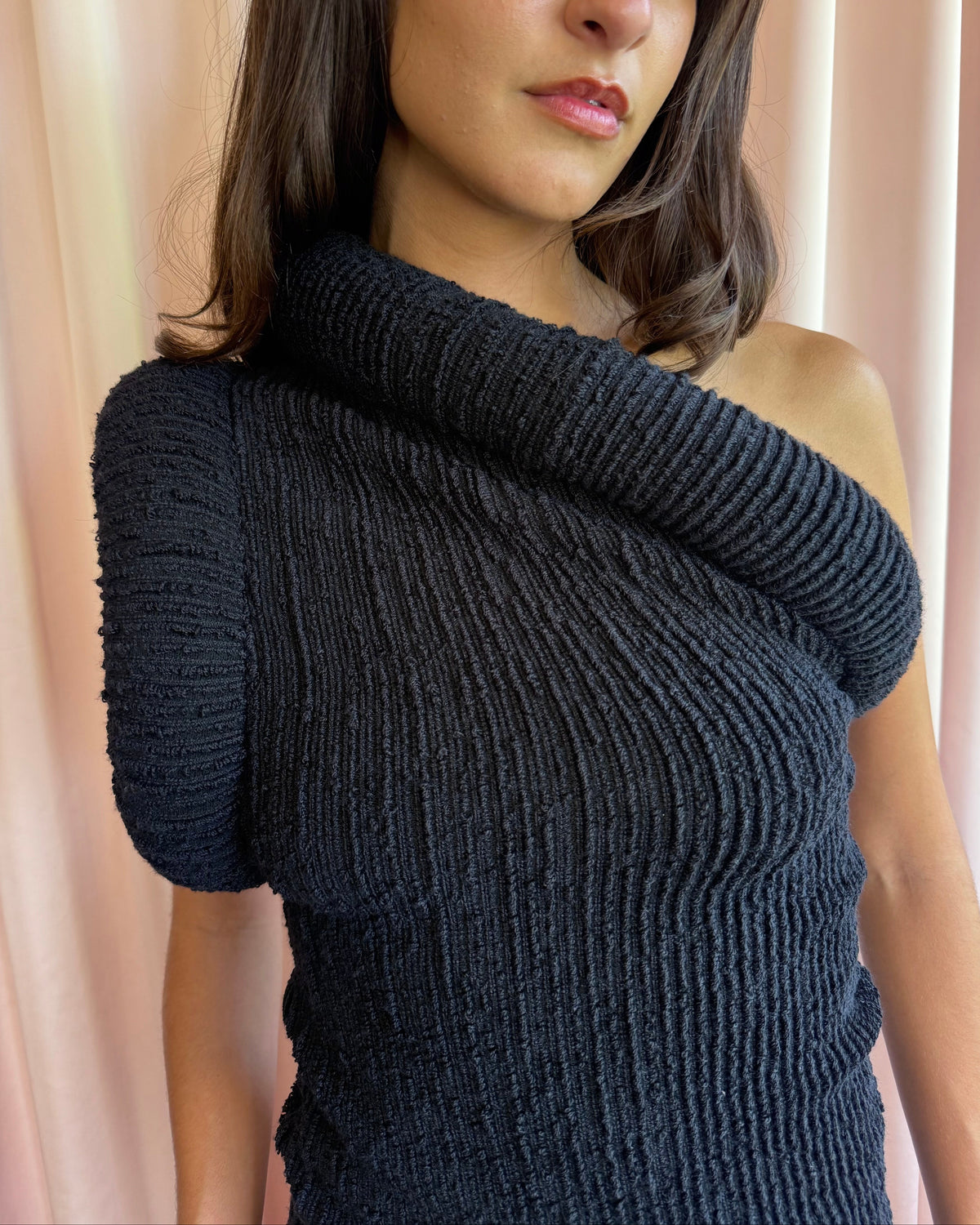 Acne Studios NWT F/W 2024 Black Padded Bouclé-Knit Top