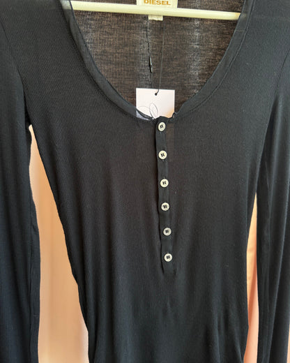 Diesel Black Ribbed Long Sleeve Henley Top