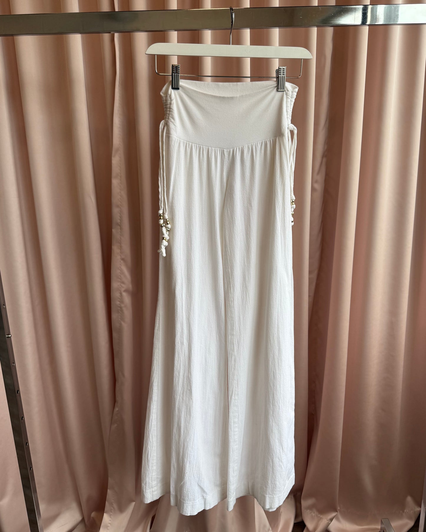Guess White Beaded Cotton Low Rise Flare Pants