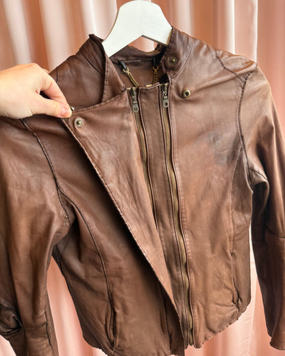 Japanese Brand Brown Leather Double Zip Jacket