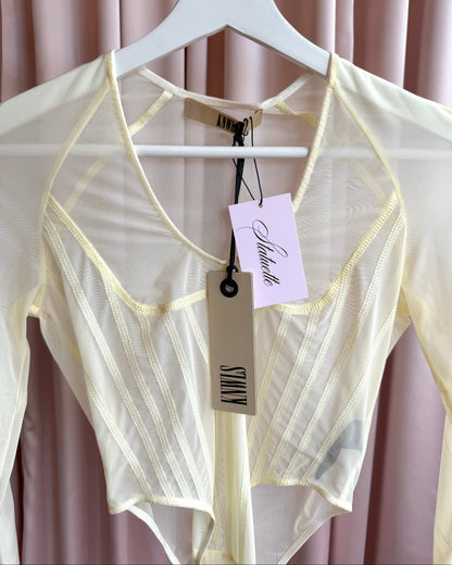 KNWLS NWT S/S 2025 Yellow Haze Mesh Bodysuit