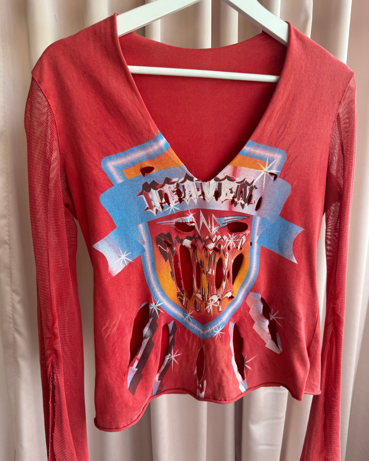 Italian Brand Orange Graphic Print Cut Out Bell Sleeve Top