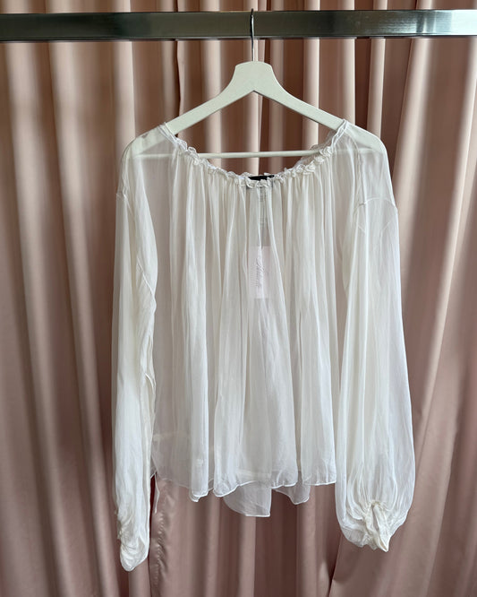 John Richmond Sheer White 100% Silk Bishop Sleeve Blouse