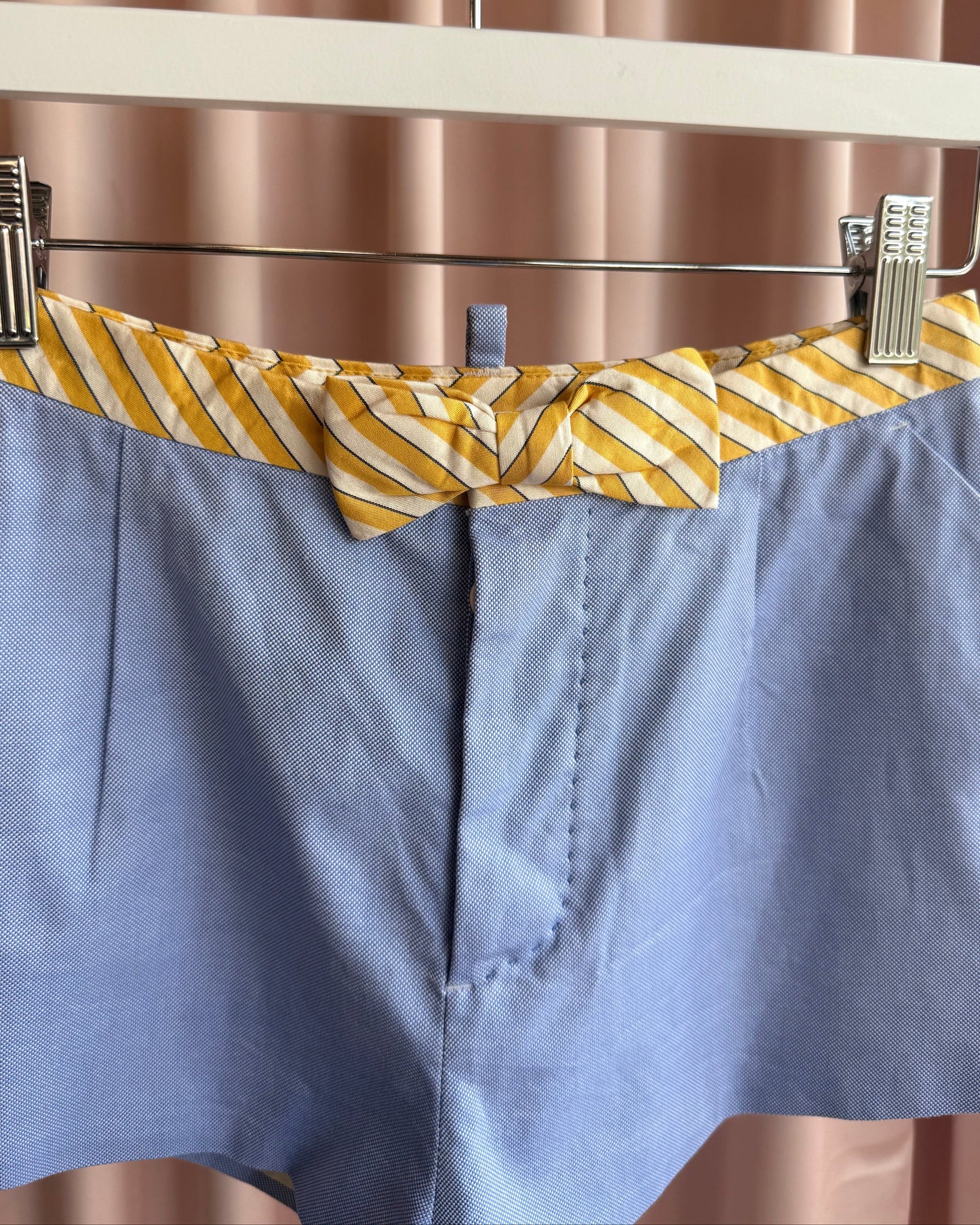 Dsquared² S/S 2007 Oxford Cloth Striped Yellow Bow Belt Mini Shorts