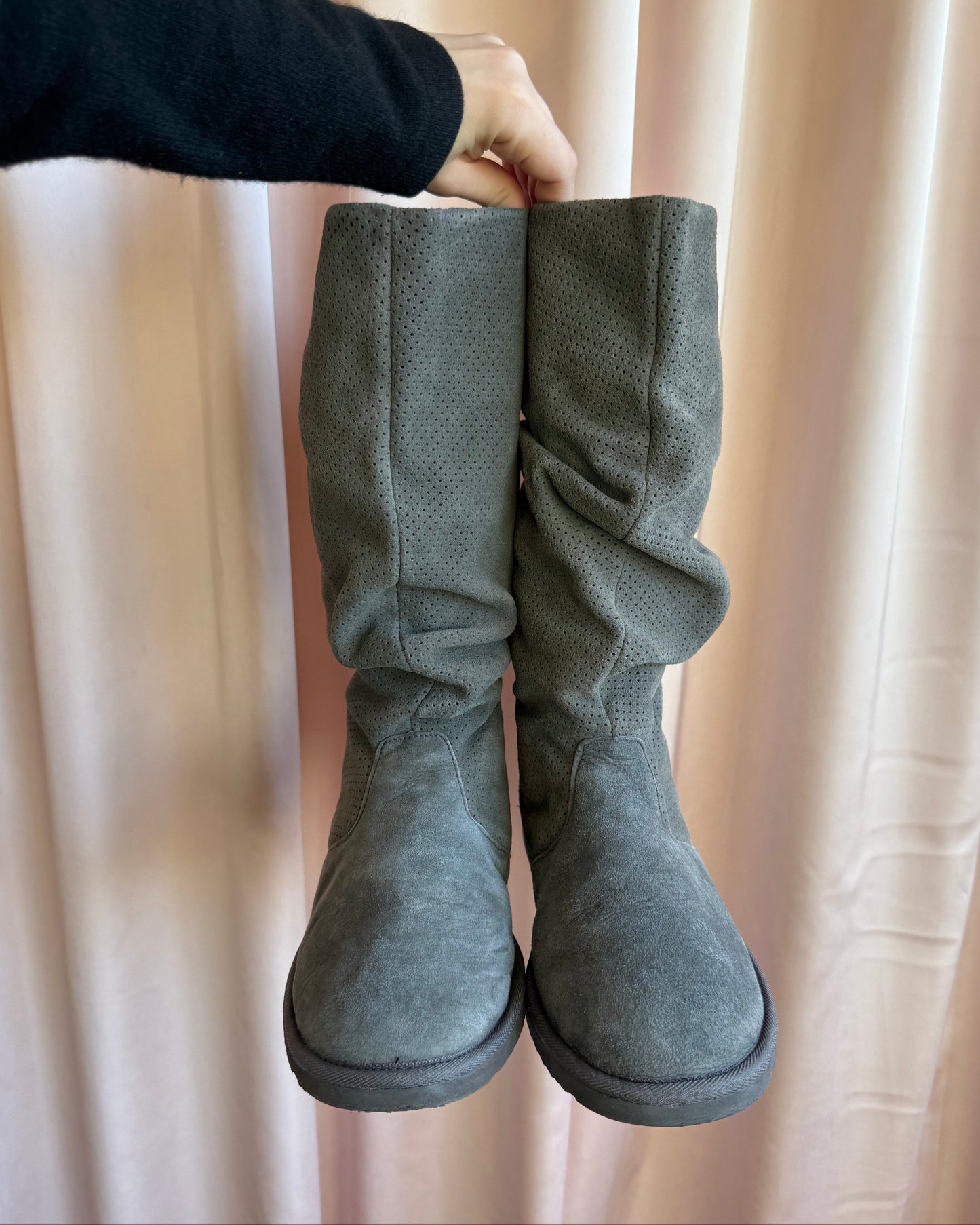 Koolaburra by Ugg Grey Perforated Sheepskin Slouch Boots
