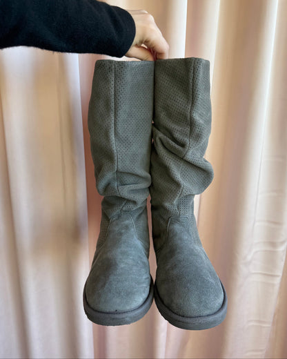 Koolaburra by Ugg Grey Perforated Sheepskin Slouch Boots