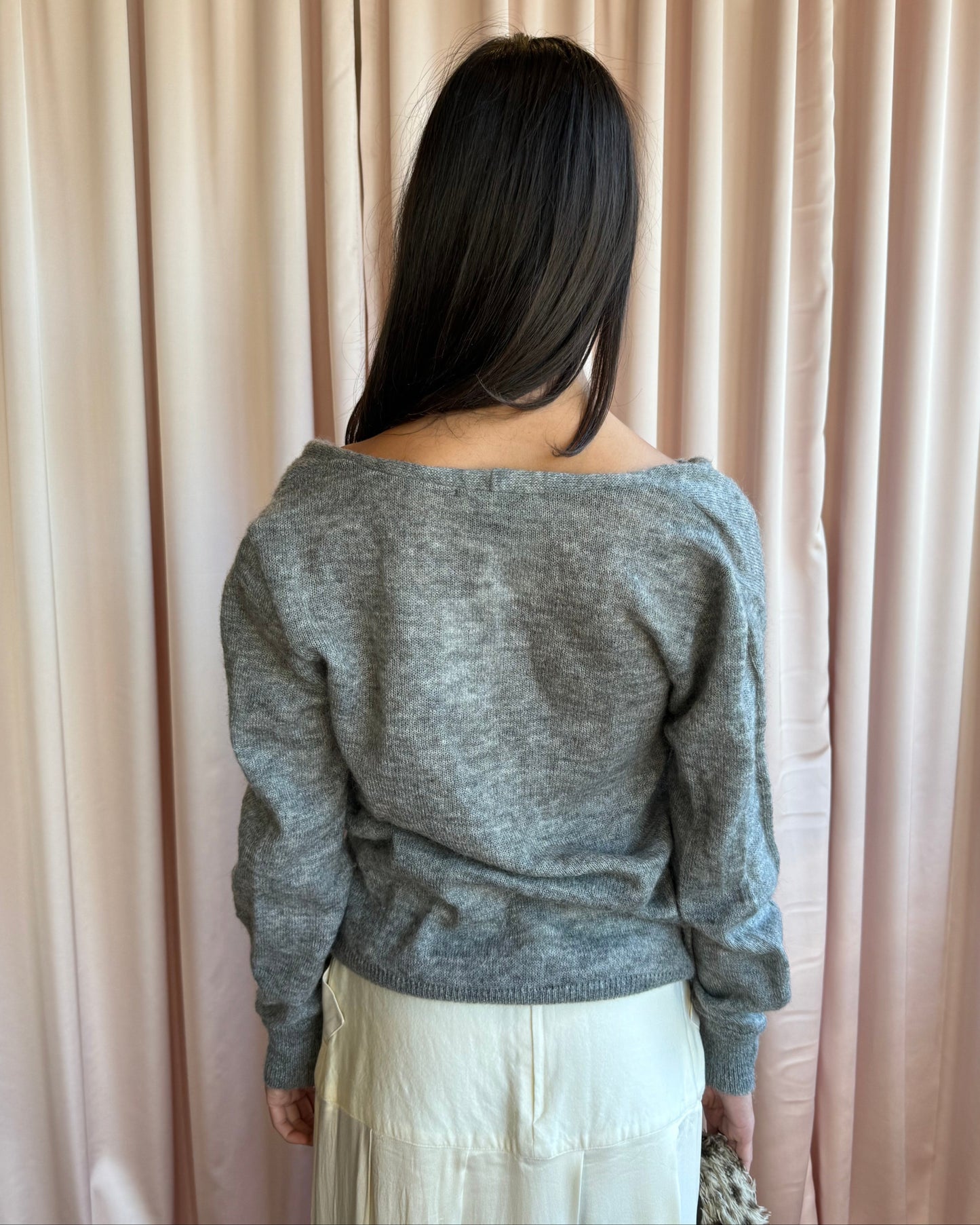 Antwerp Designer Mohair Blend Grey Double V-Neck Sweater
