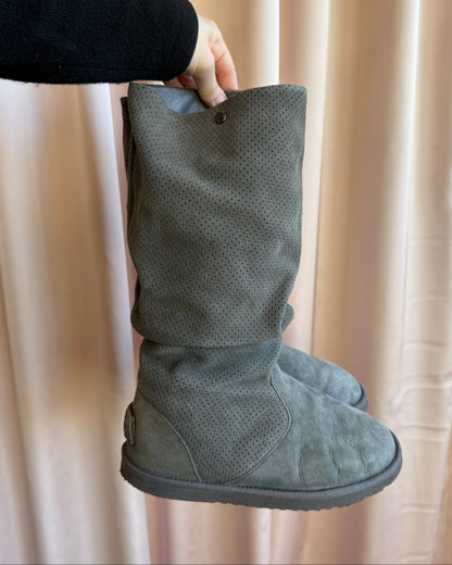 Koolaburra by Ugg Grey Perforated Sheepskin Slouch Boots