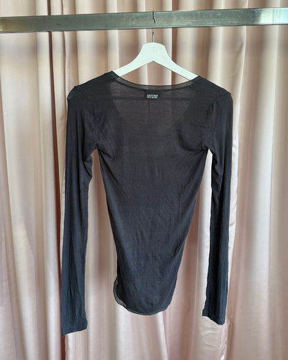 Diesel Dark Grey Ribbed Henley Long Sleeve Top