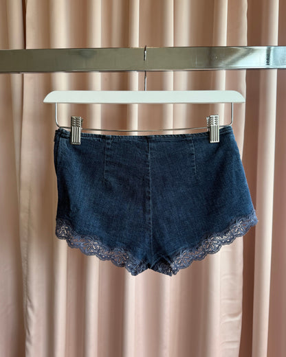 French Brand Lace Trim Denim Micro Mini Shorts