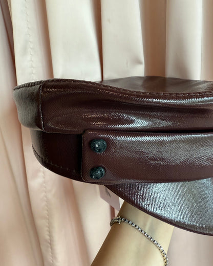 Ruslan Baginskiy Burgundy Faux Patent Leather Baker Boy Cap