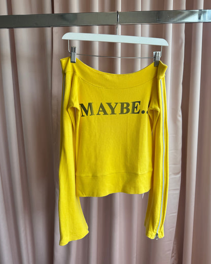 Yellow "Maybe..!" Off The Shoulder Zipper Long Sleeve Top
