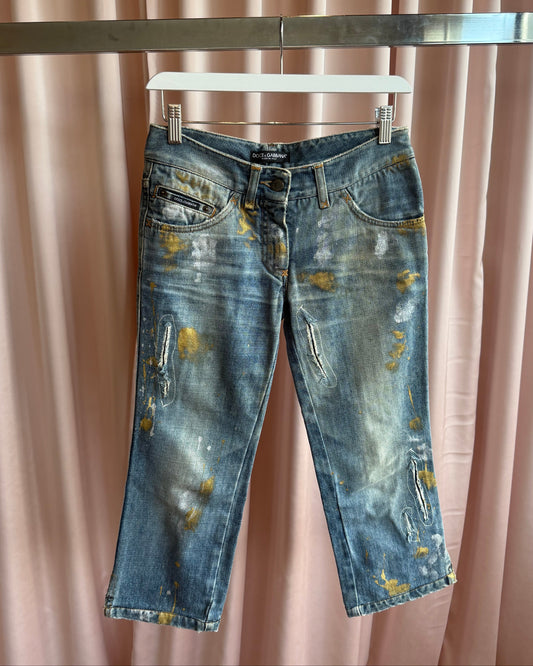 Dolce & Gabbana F/W 2005 Runway Painted Distressed Capri Denim