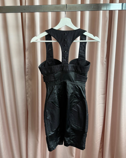 Diesel Studded Coated Black Denim Bustier Zipper Dress