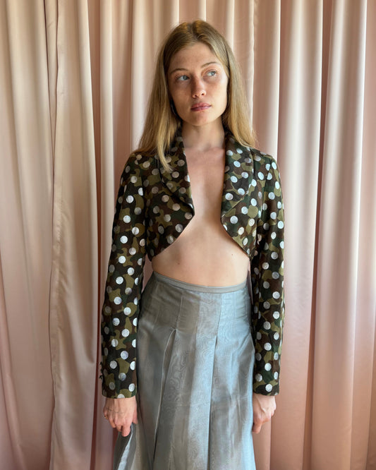 Polka Dot Camo Print Bolero Jacket