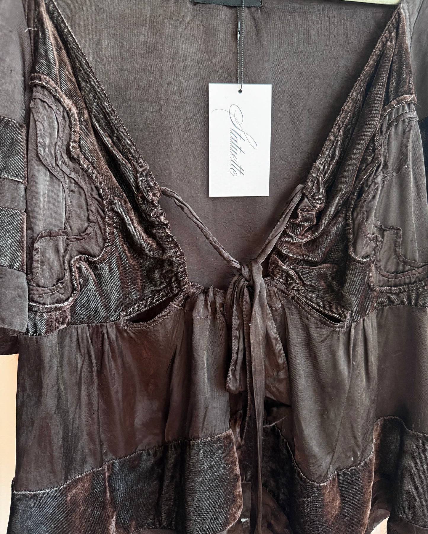 Zucca Chocolate Brown Velvet & Satin Babydoll Top