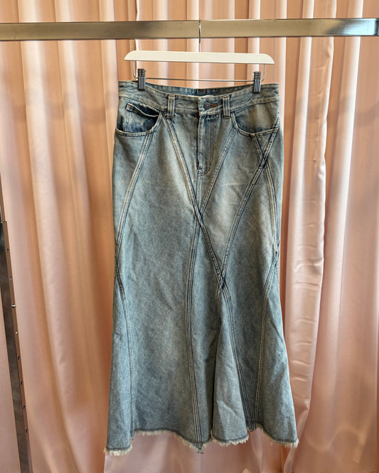 Junya Watanabe S/S 2002 Patchwork Flared Denim Maxi Skirt