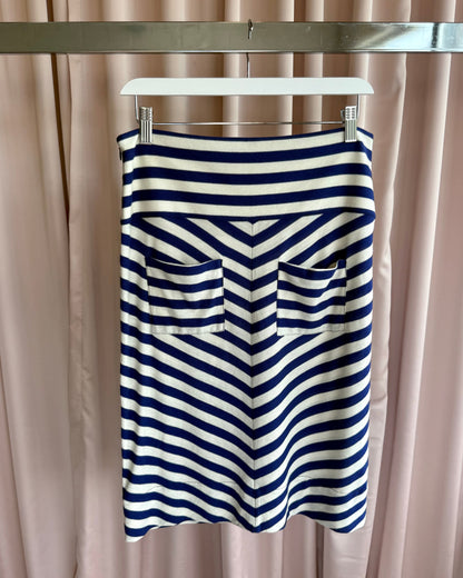 Sonia Rykiel Royal Blue & White Striped Midi Skirt