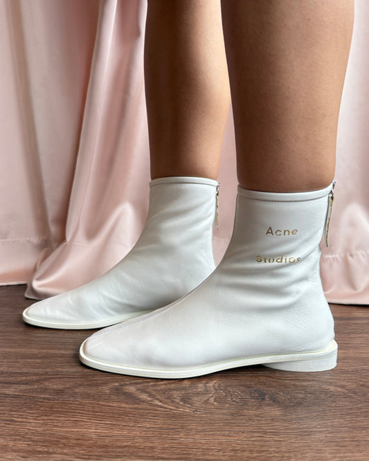 Acne Studios White Leather Ankle Sock Boot