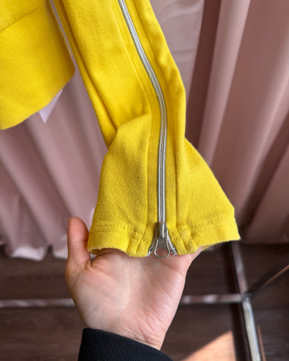 Yellow "Maybe..!" Off The Shoulder Zipper Long Sleeve Top