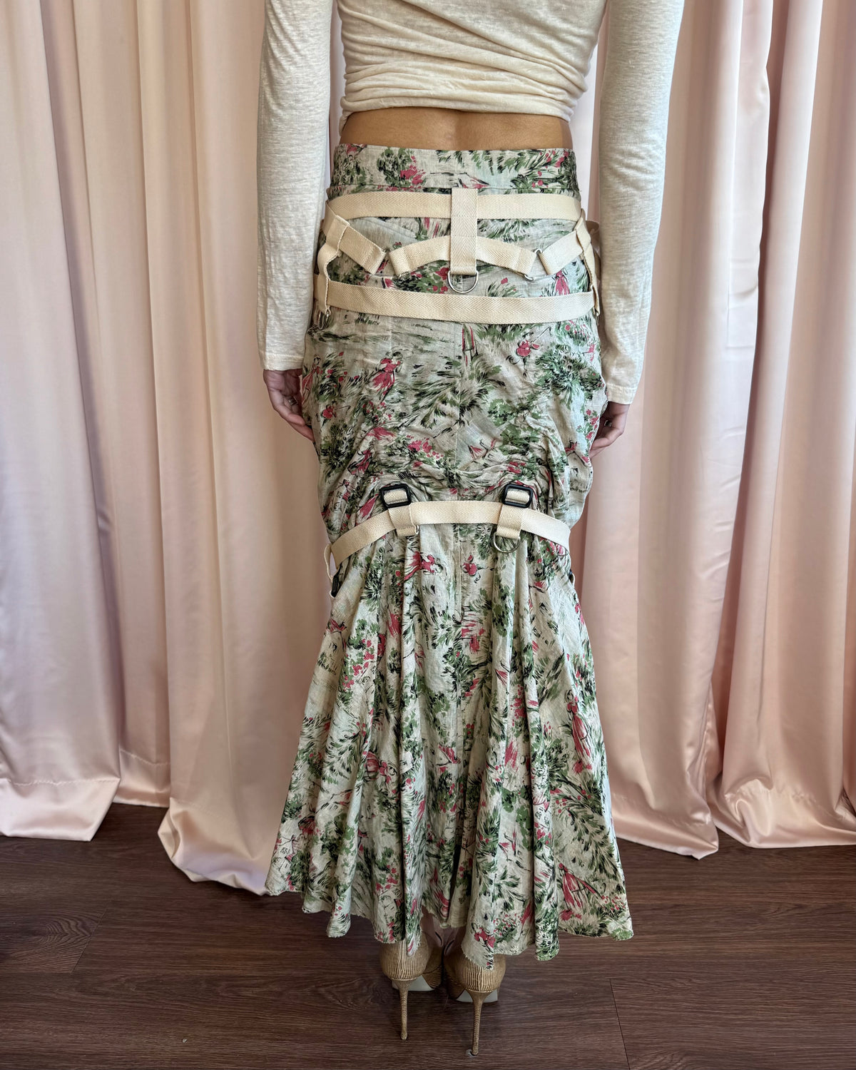 Junya Watanabe S/S 2003 Parachute Bondage Toile Print Linen Maxi Skirt