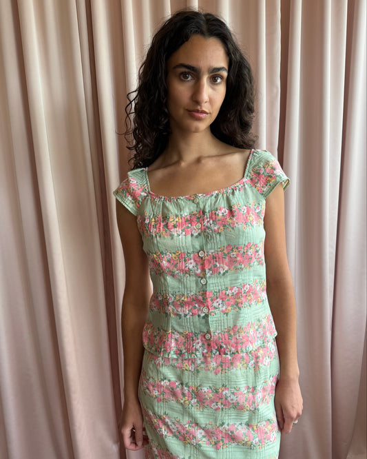 French Brand Floral Print Cotton Milkmaid Top