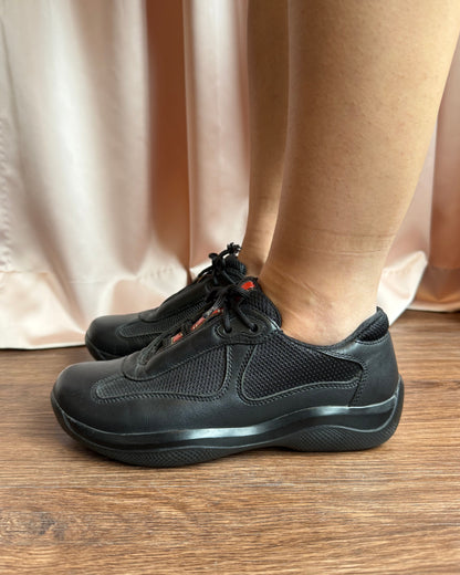Prada America’s Cup Black Leather Sneakers