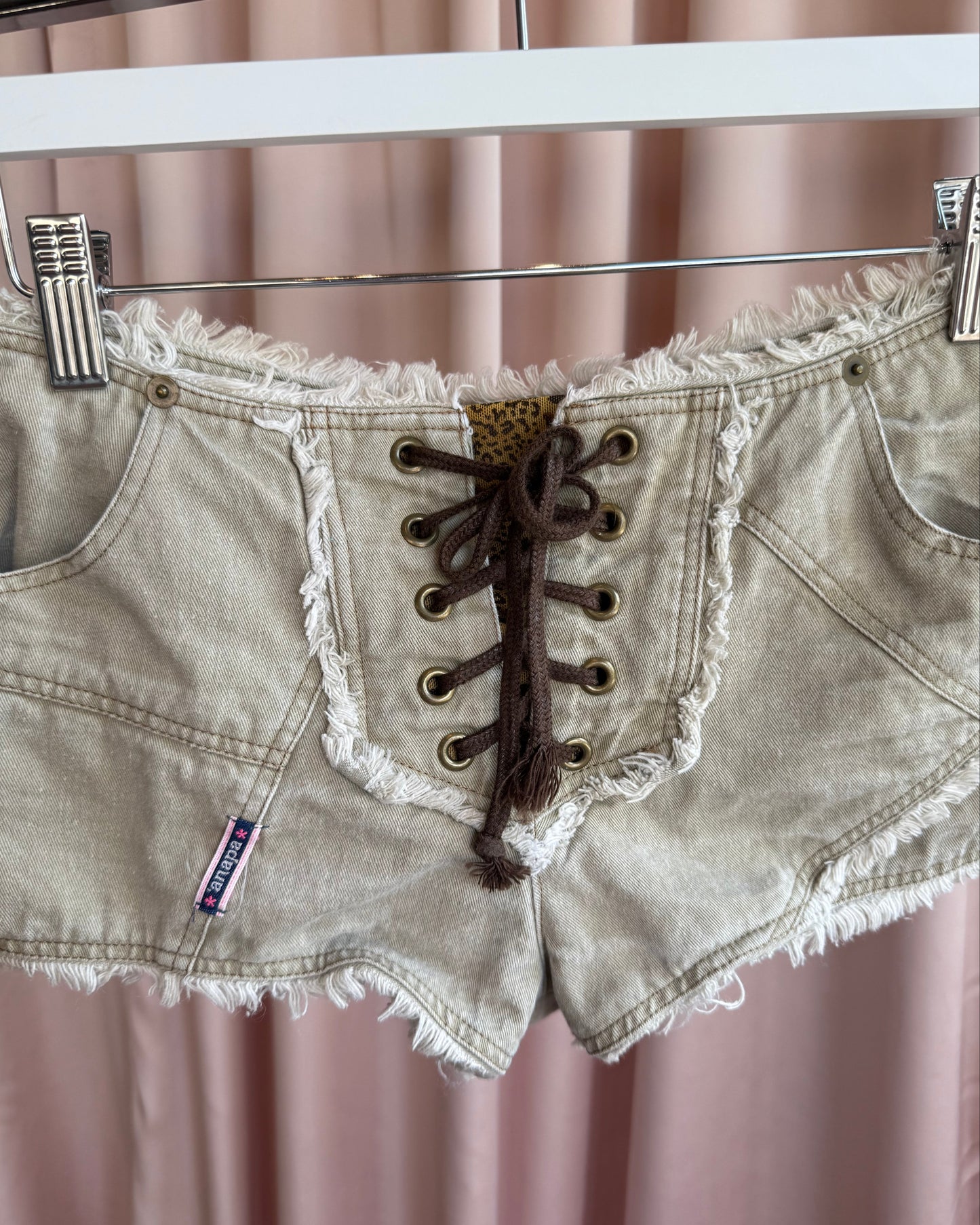 Japanese Brand Low Rise Lace Up Micro Mini Denim Shorts