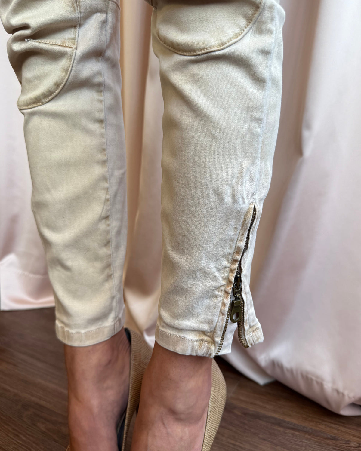Plein Sud Jeanius Tan Moto Patch Skinny Denim