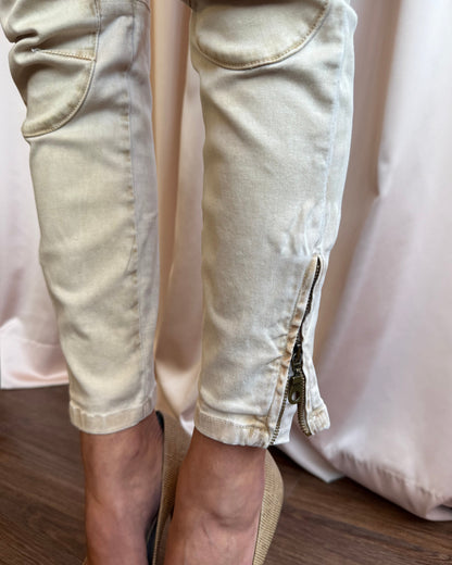 Plein Sud Jeanius Tan Moto Patch Skinny Denim