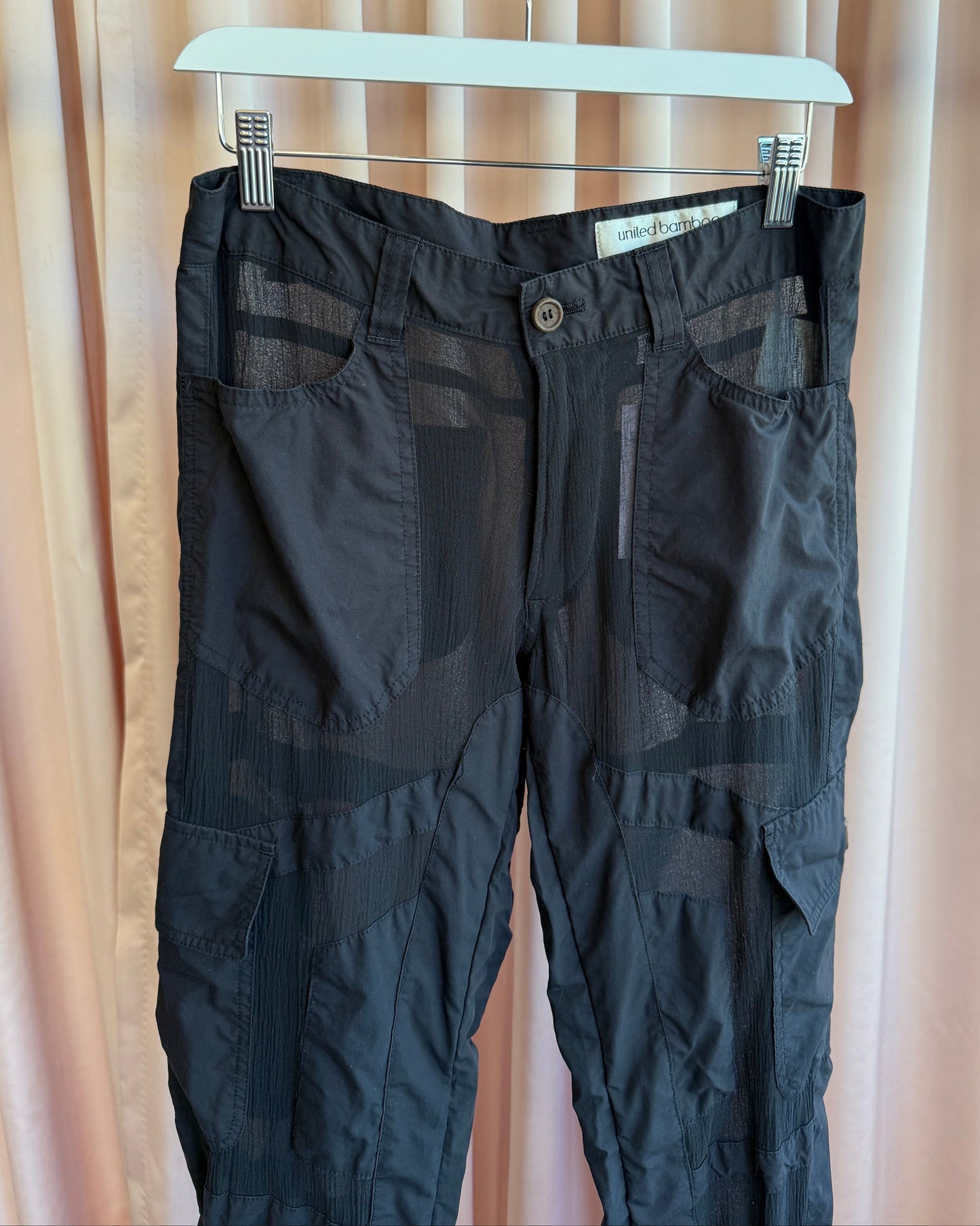 United Bamboo Sample Sheer Black Cargo Pants