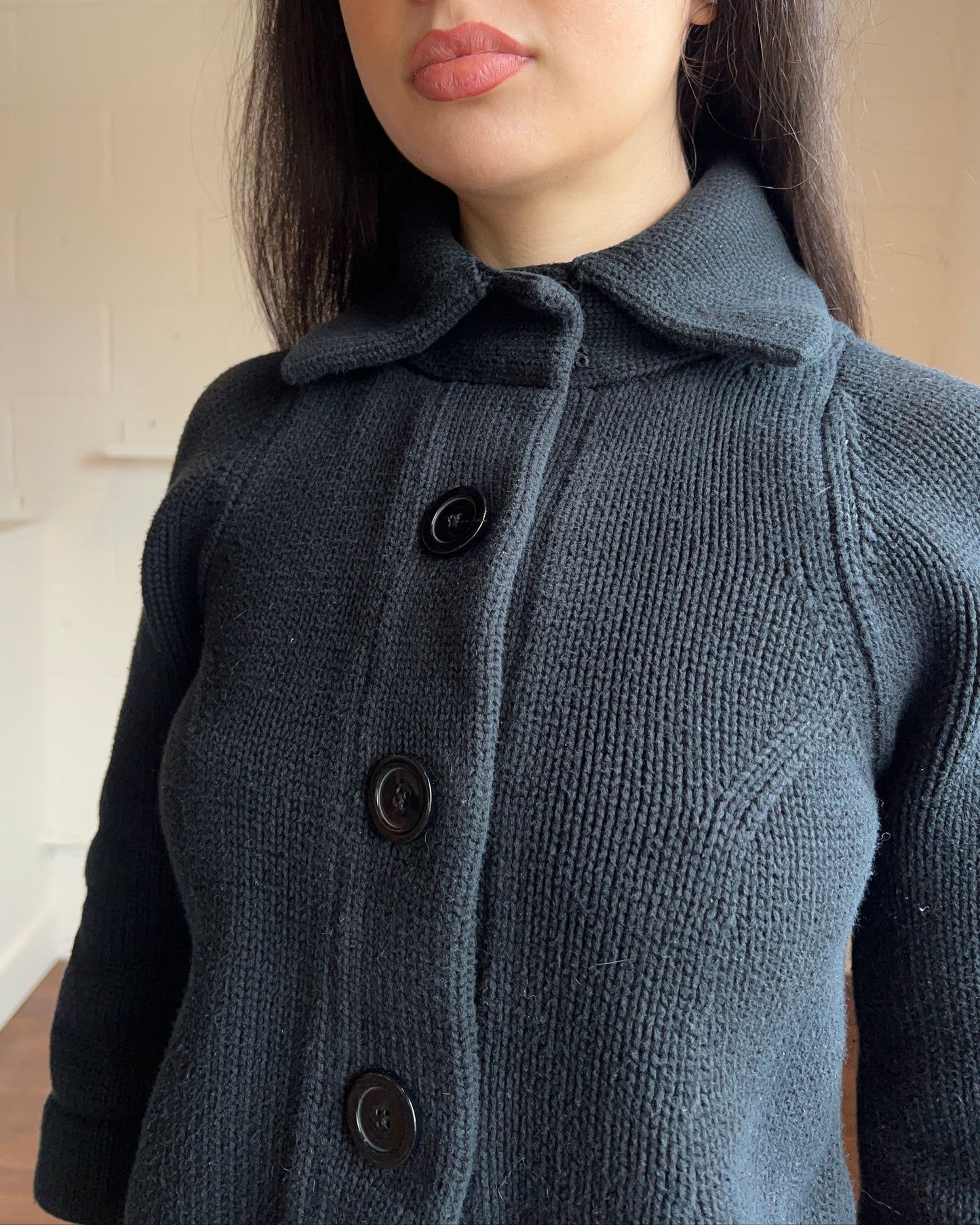 Black Collared Knit Cardigan