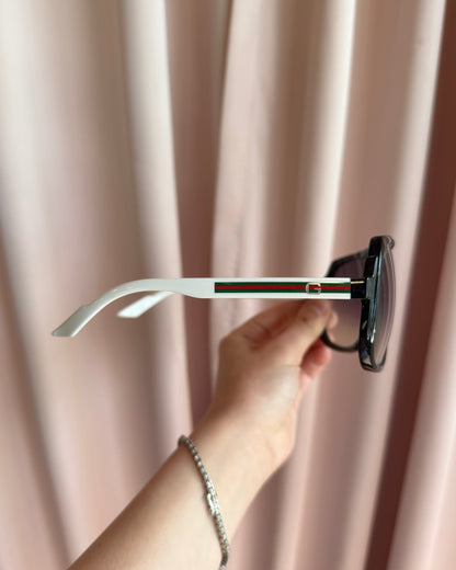 Gucci Red & Green Stripe Acetate Aviator Sunglasses