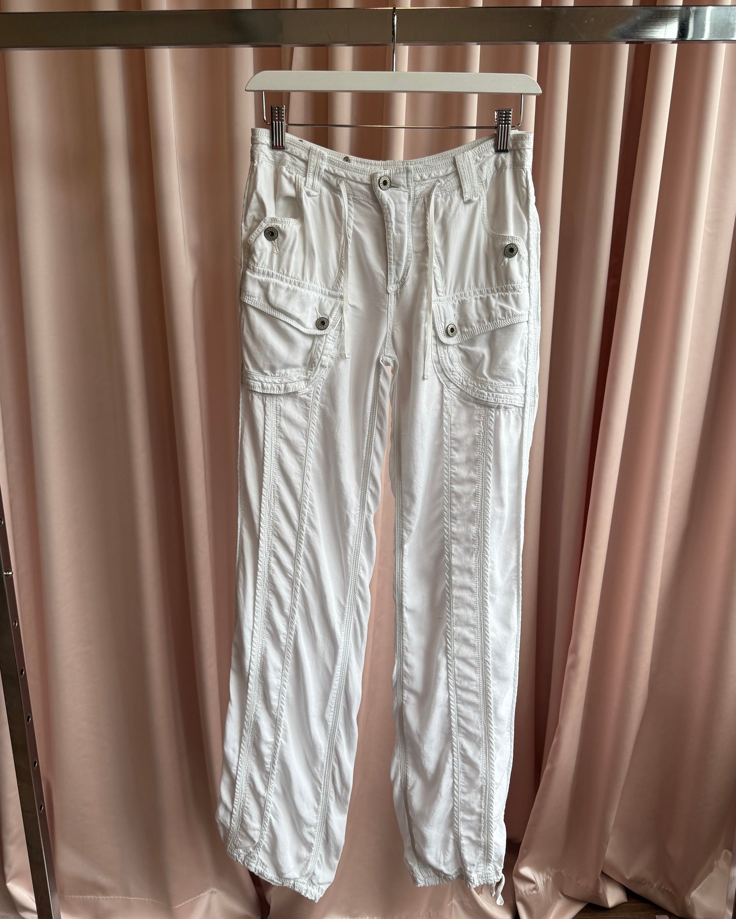 Pepe Jeans 2000's White Drawstring Cargo Pants