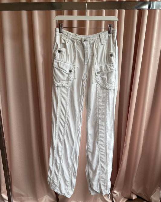 Pepe Jeans 2000's White Drawstring Cargo Pants