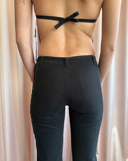 Moschino Jeans Embroidered Bull Belted Low Rise Flared Black Trousers