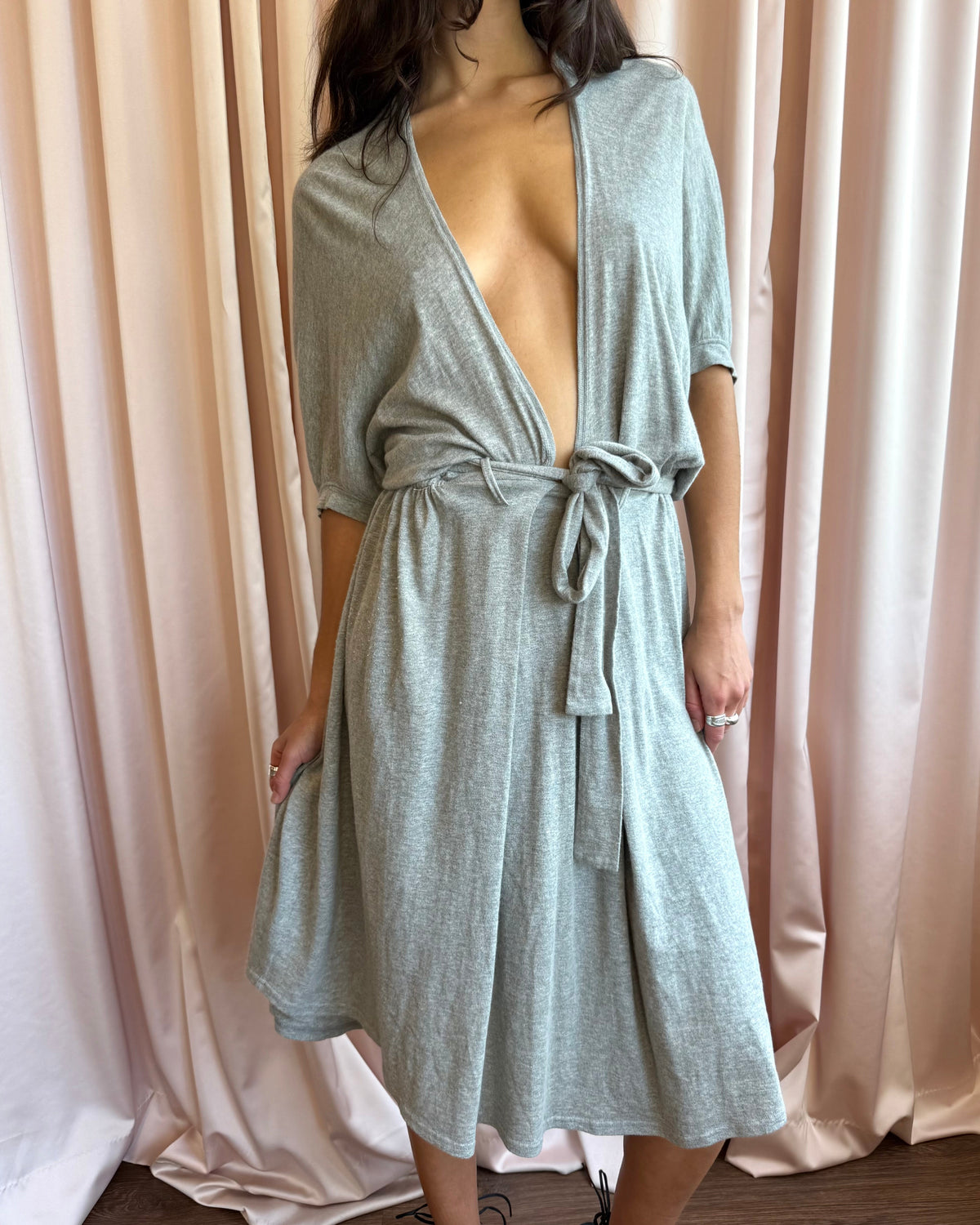 Tsumori Chisato Grey Low Cut Dolman Sleeve Belted Dress