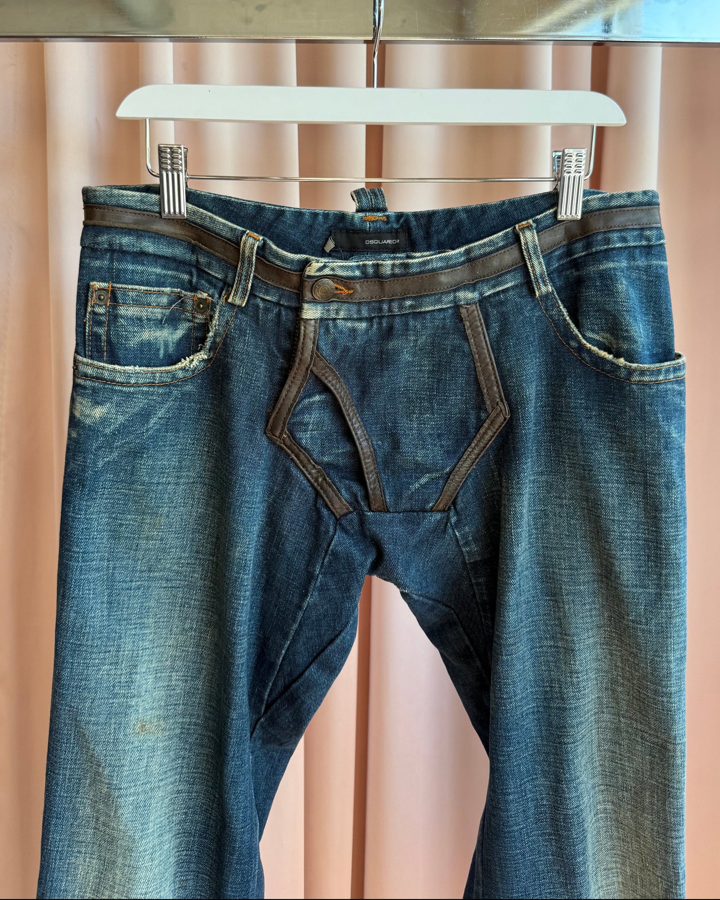 Dsquared² S/S 2003 Leather Trimmed Faded Denim