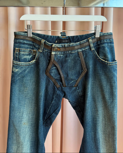 Dsquared² S/S 2003 Leather Trimmed Faded Denim