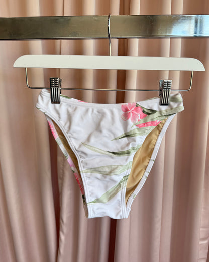 Japanese Brand Rhinestone White & Pink Floral Print High Cut Bikini