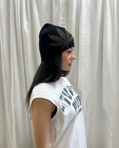 French Designer Hemp Leaf Cashmere Beanie
