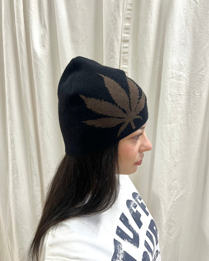 French Designer Hemp Leaf Cashmere Beanie