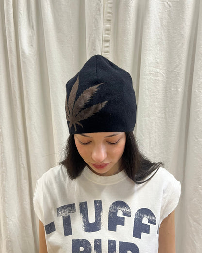 French Designer Hemp Leaf Cashmere Beanie