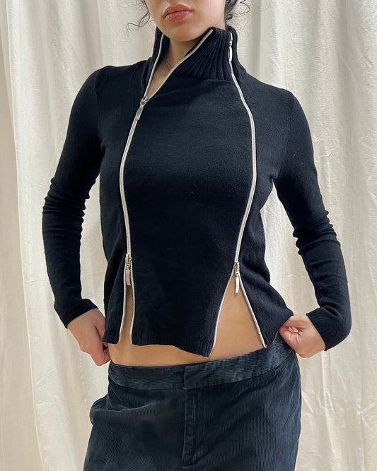 Black Turtleneck Double Zip Knit